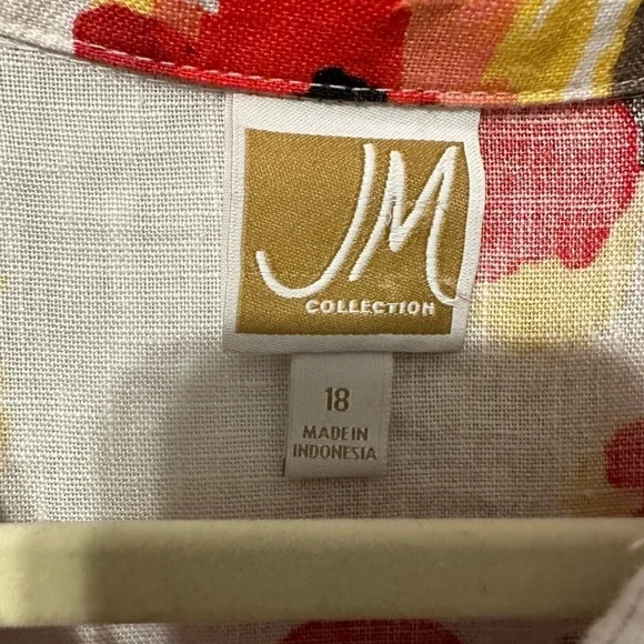 JM Collection Green and Red Button Down Shirt with Notched Collar - Picture 7 of 7